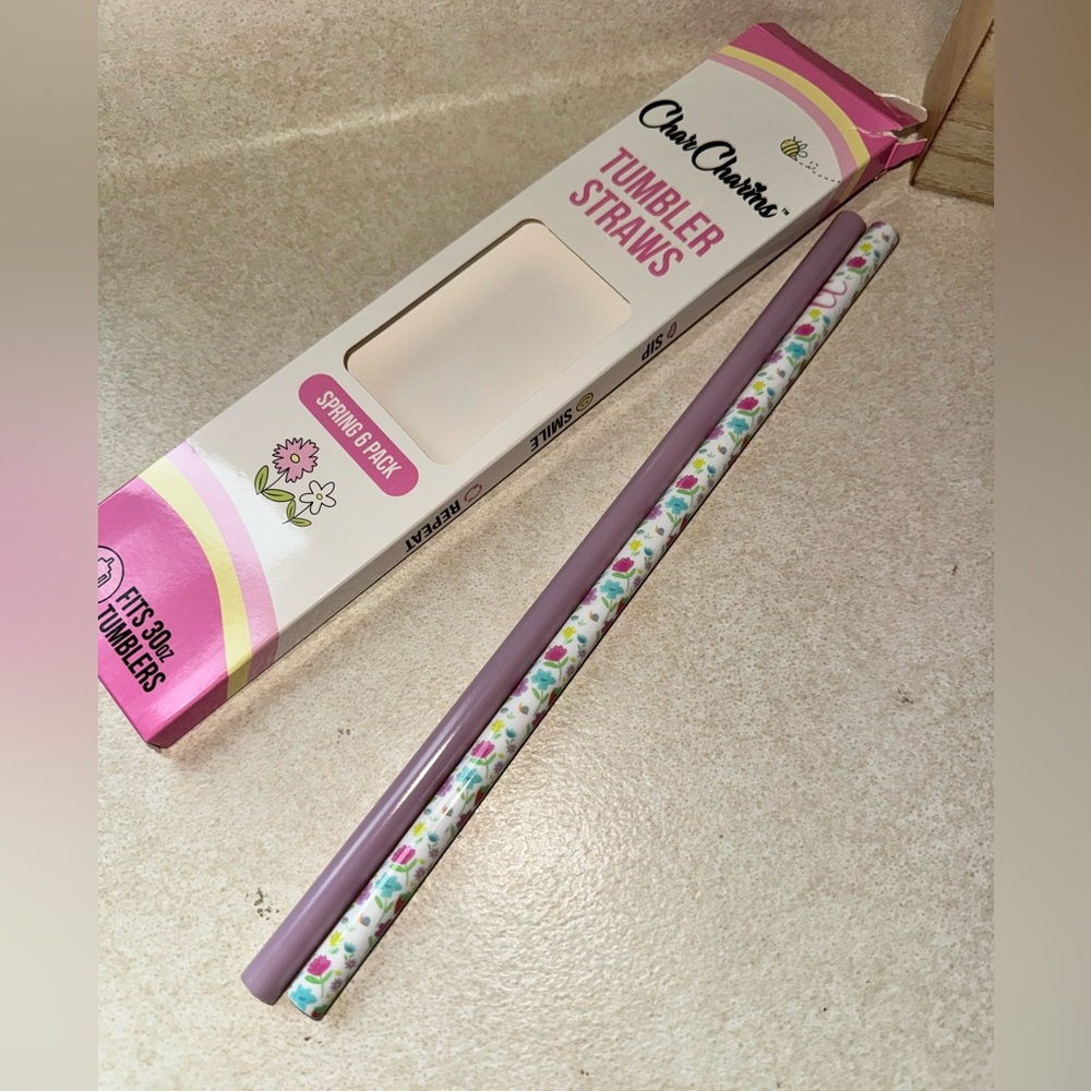 Stanley Char charms spring Straws only 2 - 1 purple & 1 flower 30 oz